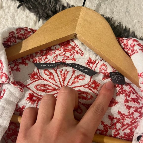 Twelfth Street Cynthia Vincent red and white print 3/4th sleeve dress XS - Picture 3 of 4